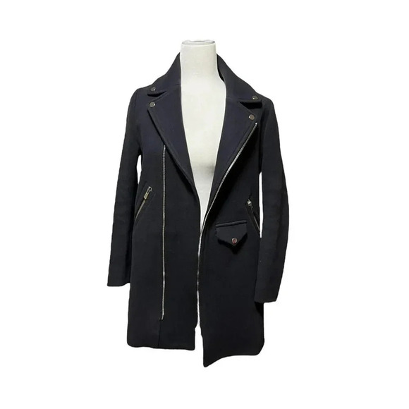Maje Wool Zippered Navy Peacoat - Picture 2 of 5
